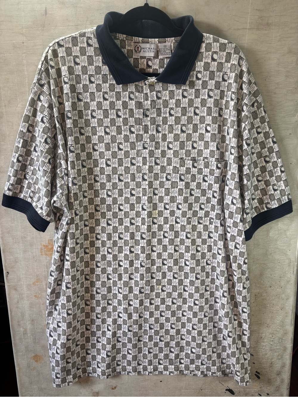 Michael Bastian Navy Collar Polo with Cream Geometric Print